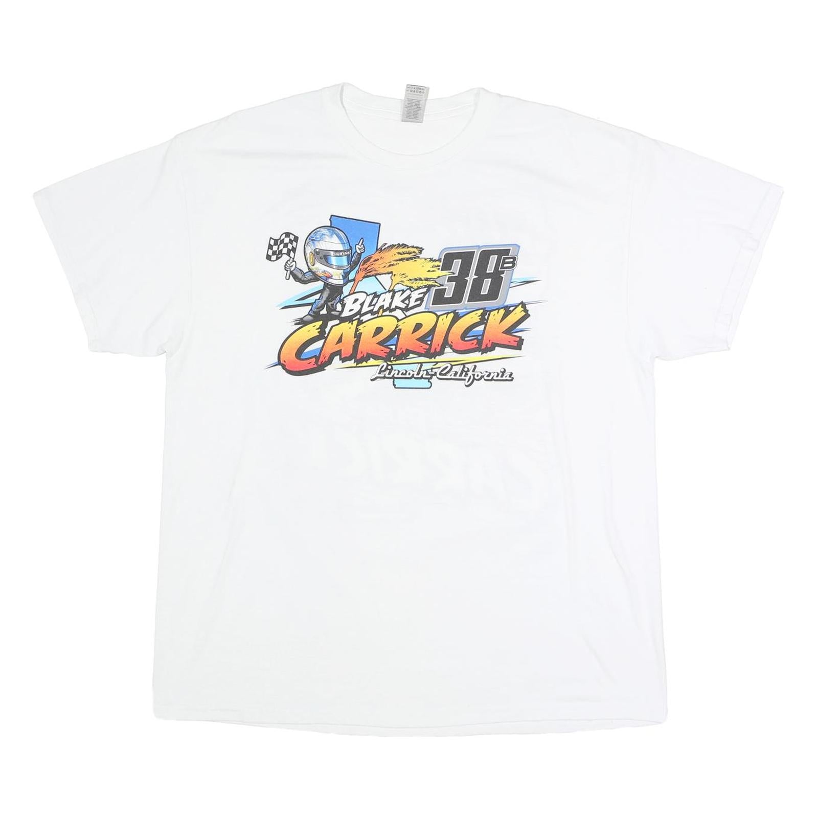 GILDAN Mens White Blake Carrick Racing Graphic T-Shirt XL Short Sleeve Crew Neck