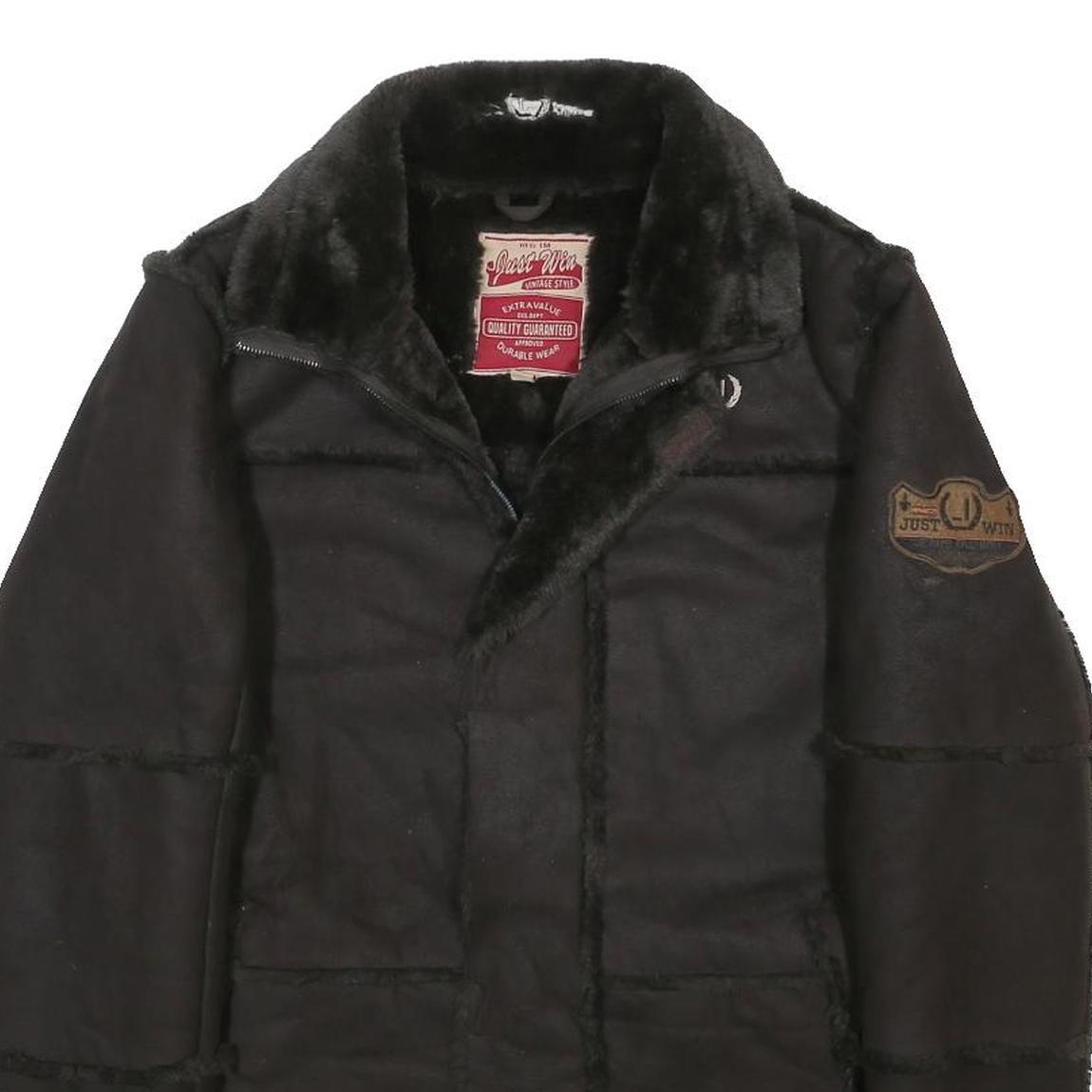 JUST WIN Mens Black Outdoor Jacket L Polyester Woven Plain Zip Casual Warm