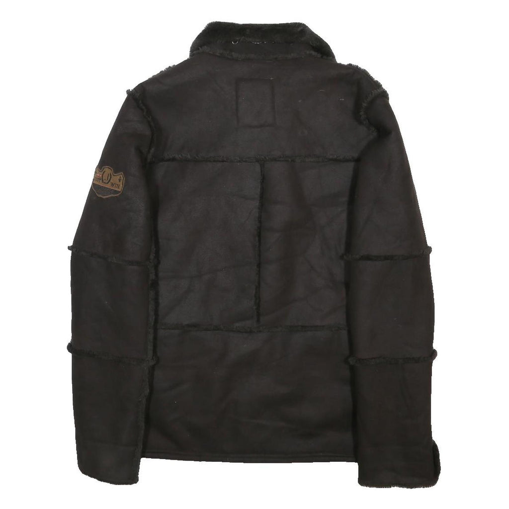JUST WIN Mens Black Outdoor Jacket L Polyester Woven Plain Zip Casual Warm