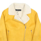 ZARA Womens Yellow & Cream Shearling Jacket S Polyester Blend Zip Collar