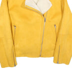 ZARA Womens Yellow & Cream Shearling Jacket S Polyester Blend Zip Collar