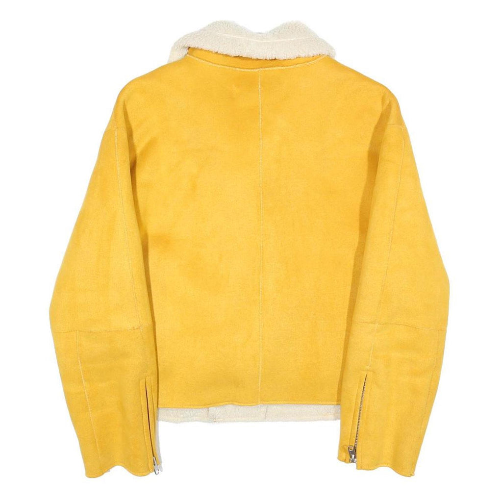ZARA Womens Yellow & Cream Shearling Jacket S Polyester Blend Zip Collar