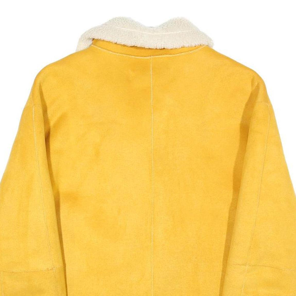 ZARA Womens Yellow & Cream Shearling Jacket S Polyester Blend Zip Collar