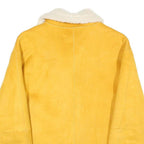 ZARA Womens Yellow & Cream Shearling Jacket S Polyester Blend Zip Collar