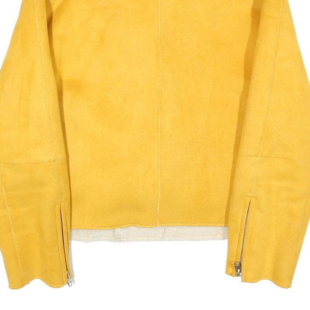 ZARA Womens Yellow & Cream Shearling Jacket S Polyester Blend Zip Collar