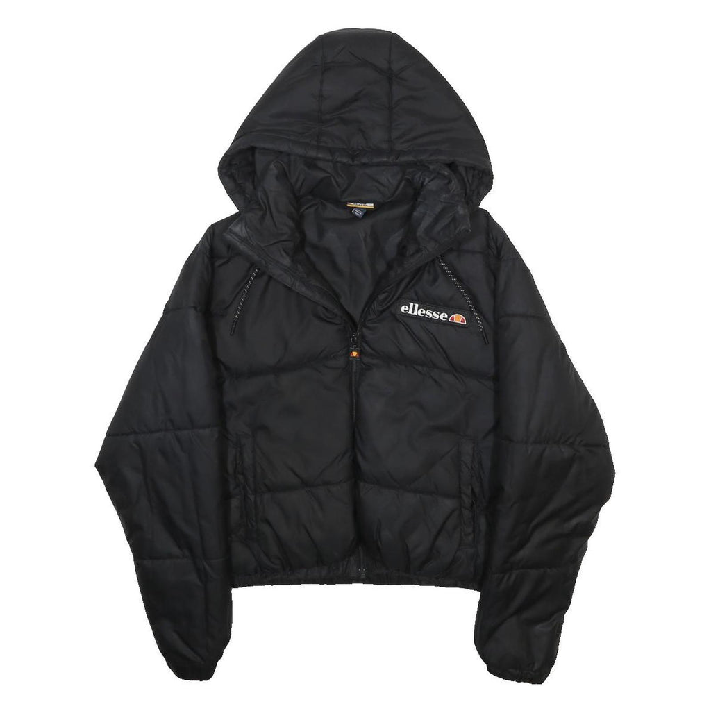 ELLESSE Womens Black Jacket UK 8 Polyester Puffer Zip Hooded Casual