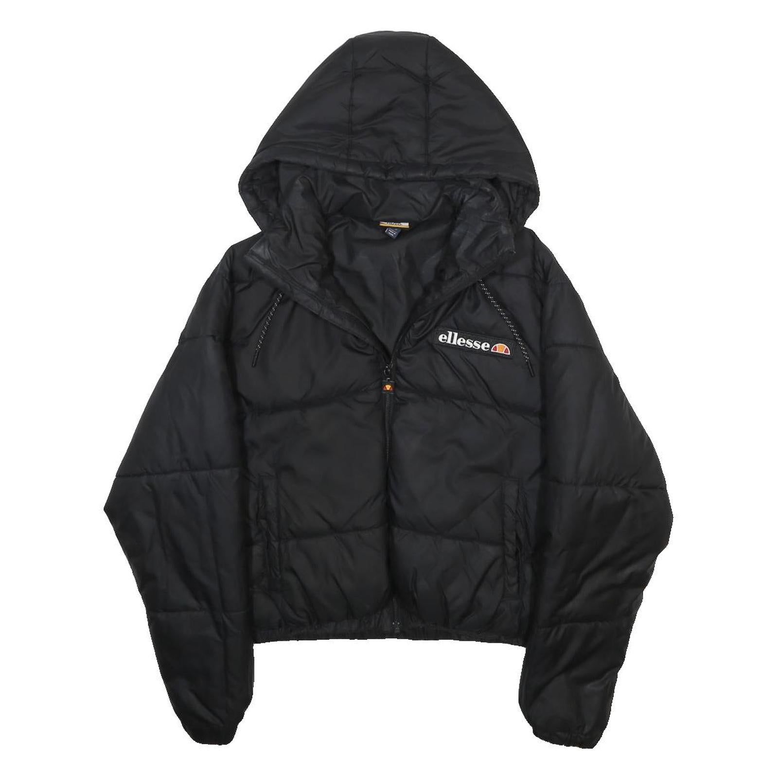 ELLESSE Womens Black Jacket UK 8 Polyester Puffer Zip Hooded Casual