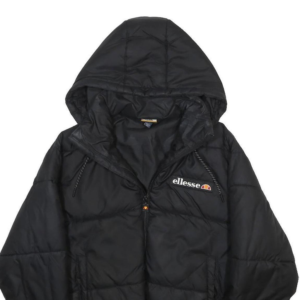 ELLESSE Womens Black Jacket UK 8 Polyester Puffer Zip Hooded Casual