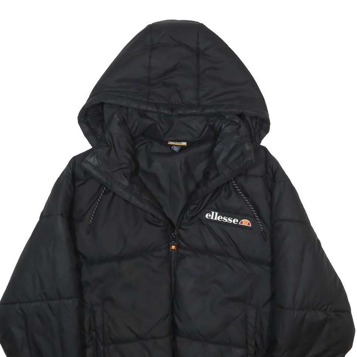 ELLESSE Womens Black Jacket UK 8 Polyester Puffer Zip Hooded Casual