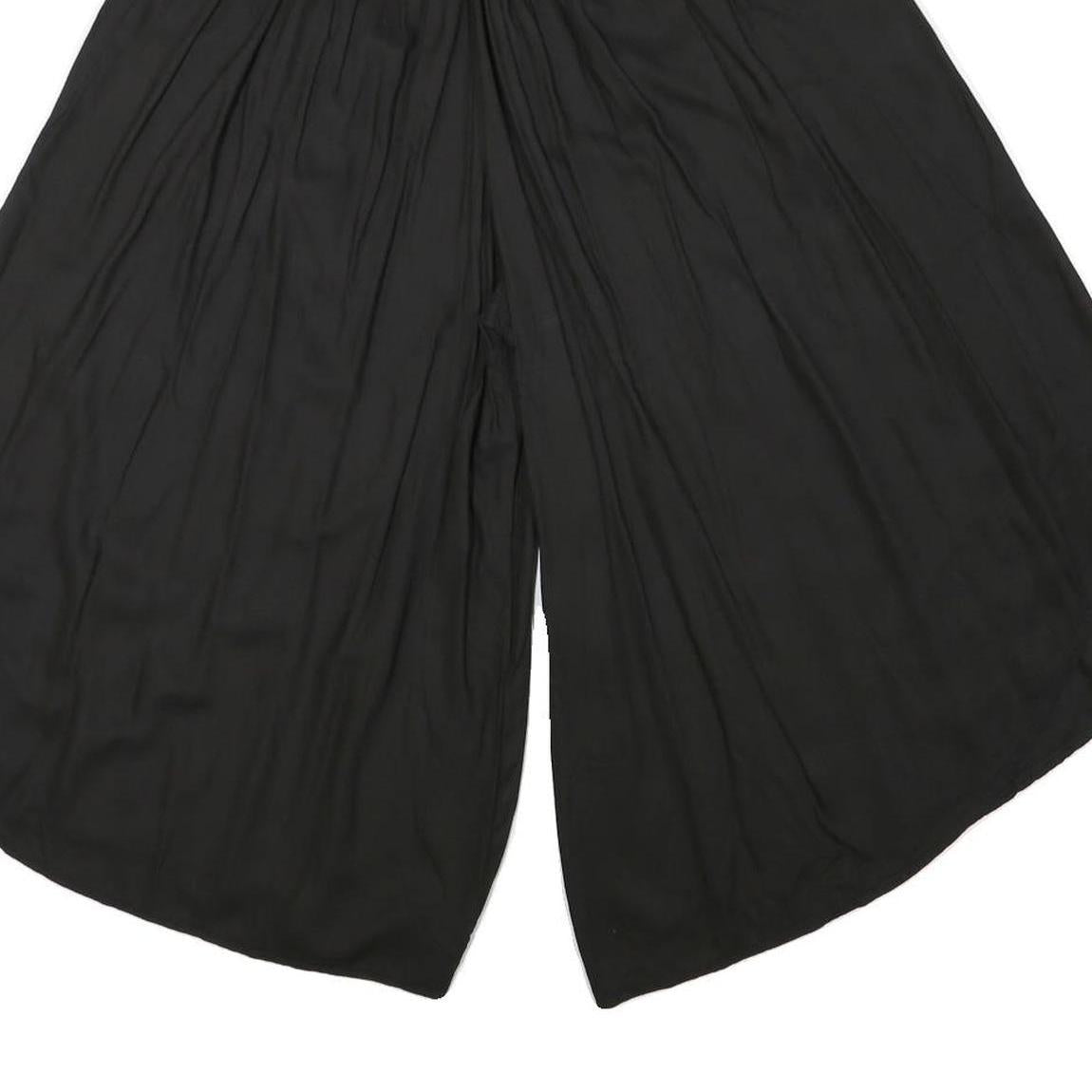 Womens Black Loose Rayon Trousers W24 L18 Embroidered Waist Casual Summer