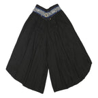 Womens Black Loose Rayon Trousers W24 L18 Embroidered Waist Casual Summer