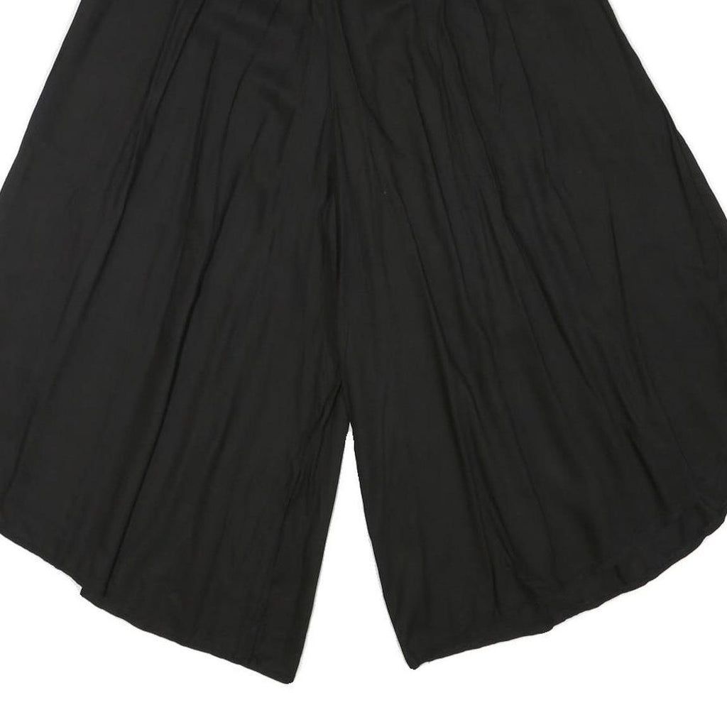 Womens Black Loose Rayon Trousers W24 L18 Embroidered Waist Casual Summer