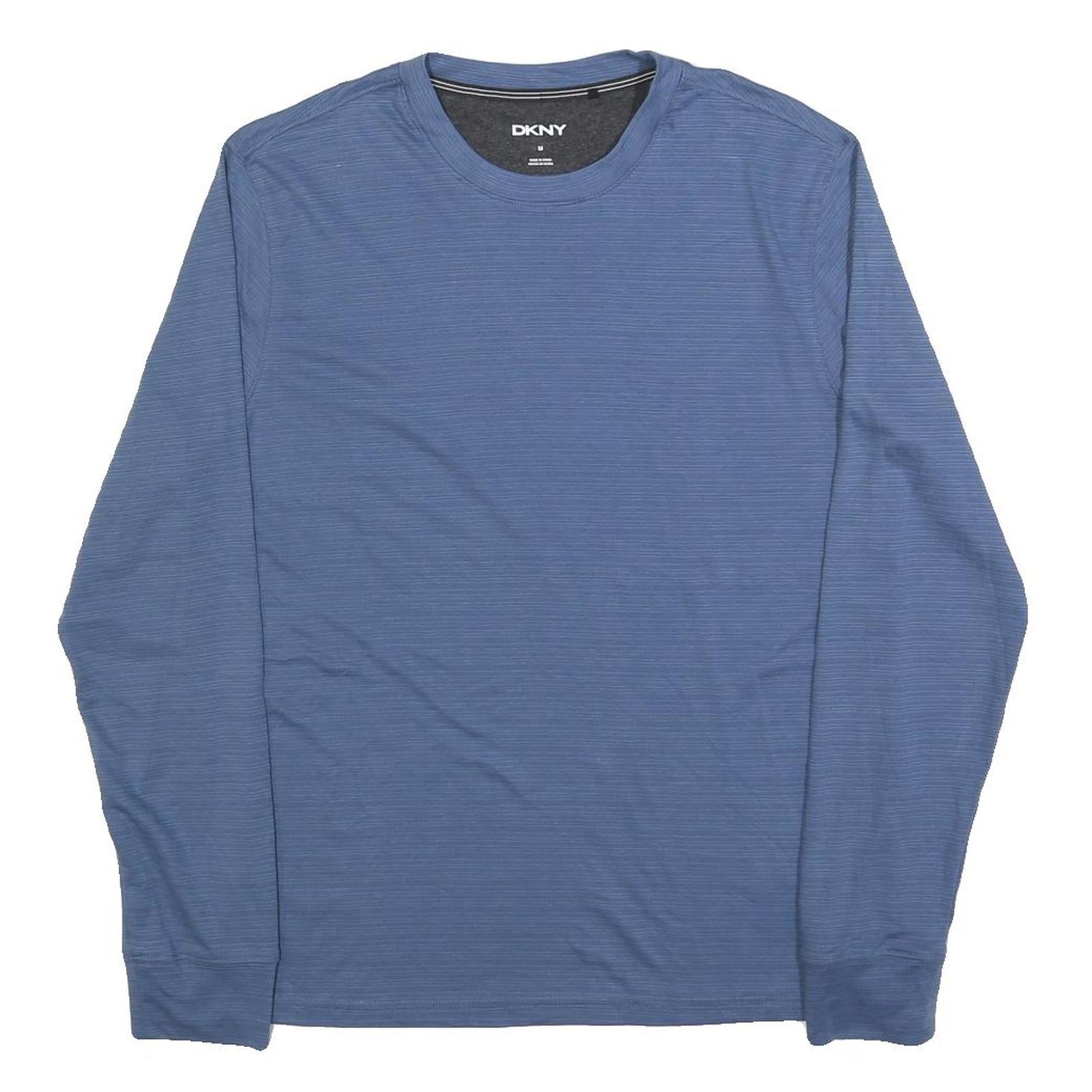DKNY Mens Blue Long Sleeve Crew Neck T-Shirt M Polyester Blend Lightweight