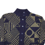 JESSICA Womens Navy & Gold Patterned Button Up Chunky Knit M Jumper Acrylic