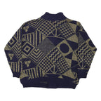 JESSICA Womens Navy & Gold Patterned Button Up Chunky Knit M Jumper Acrylic