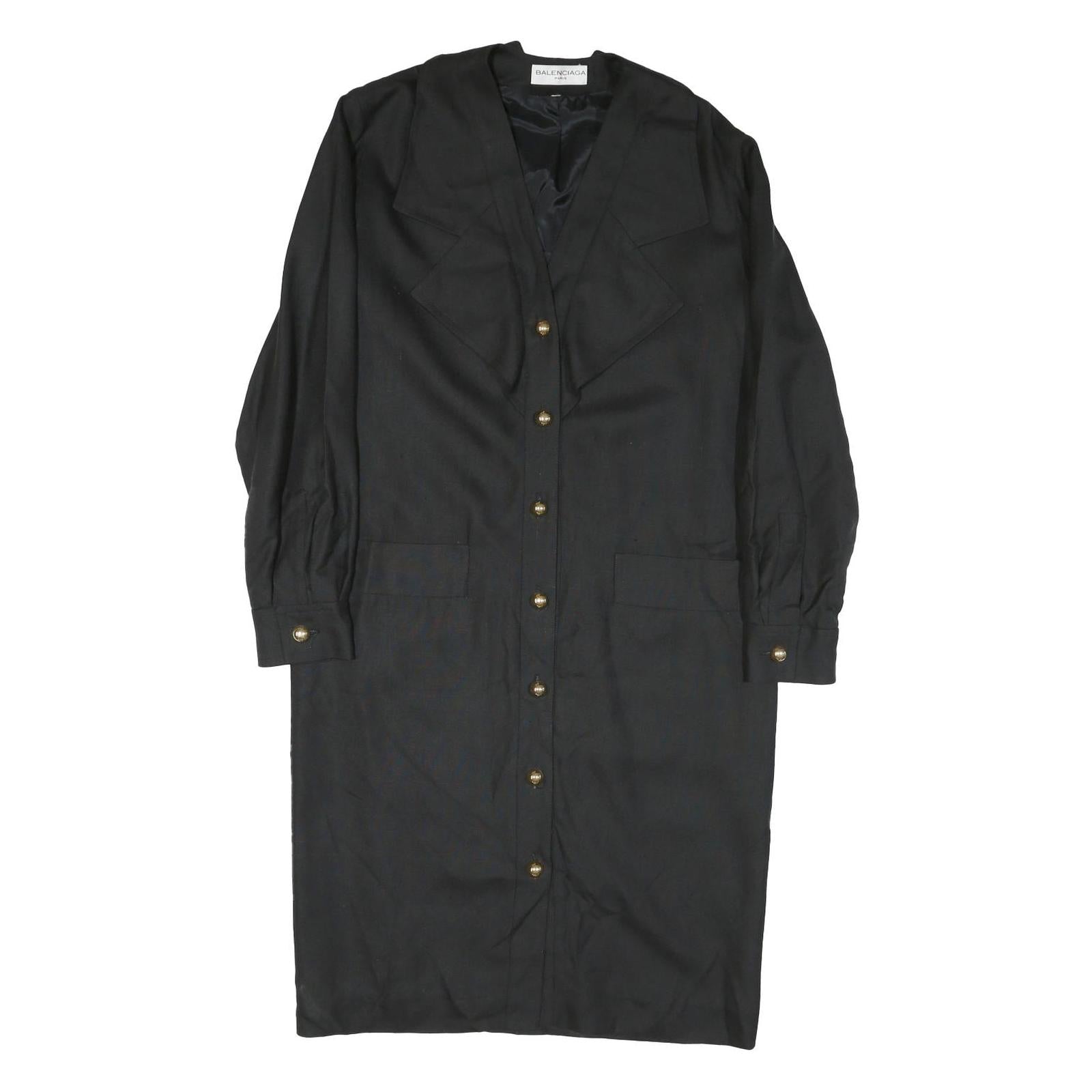 BALENCIAGA Womens Black Button Jacket S Cotton Blend Classic Long Sleeve Elegant