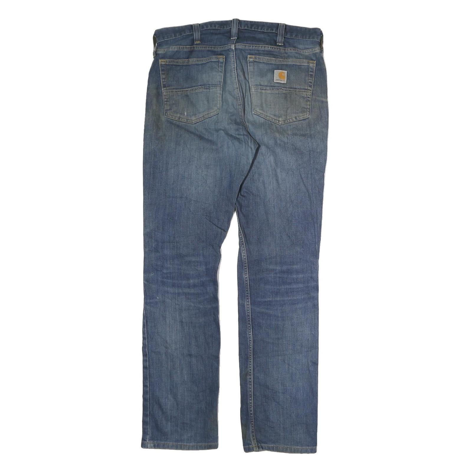 CARHARTT Mens Regular Fit Straight Leg Denim Blue Cotton W32 L32 Zip Jeans