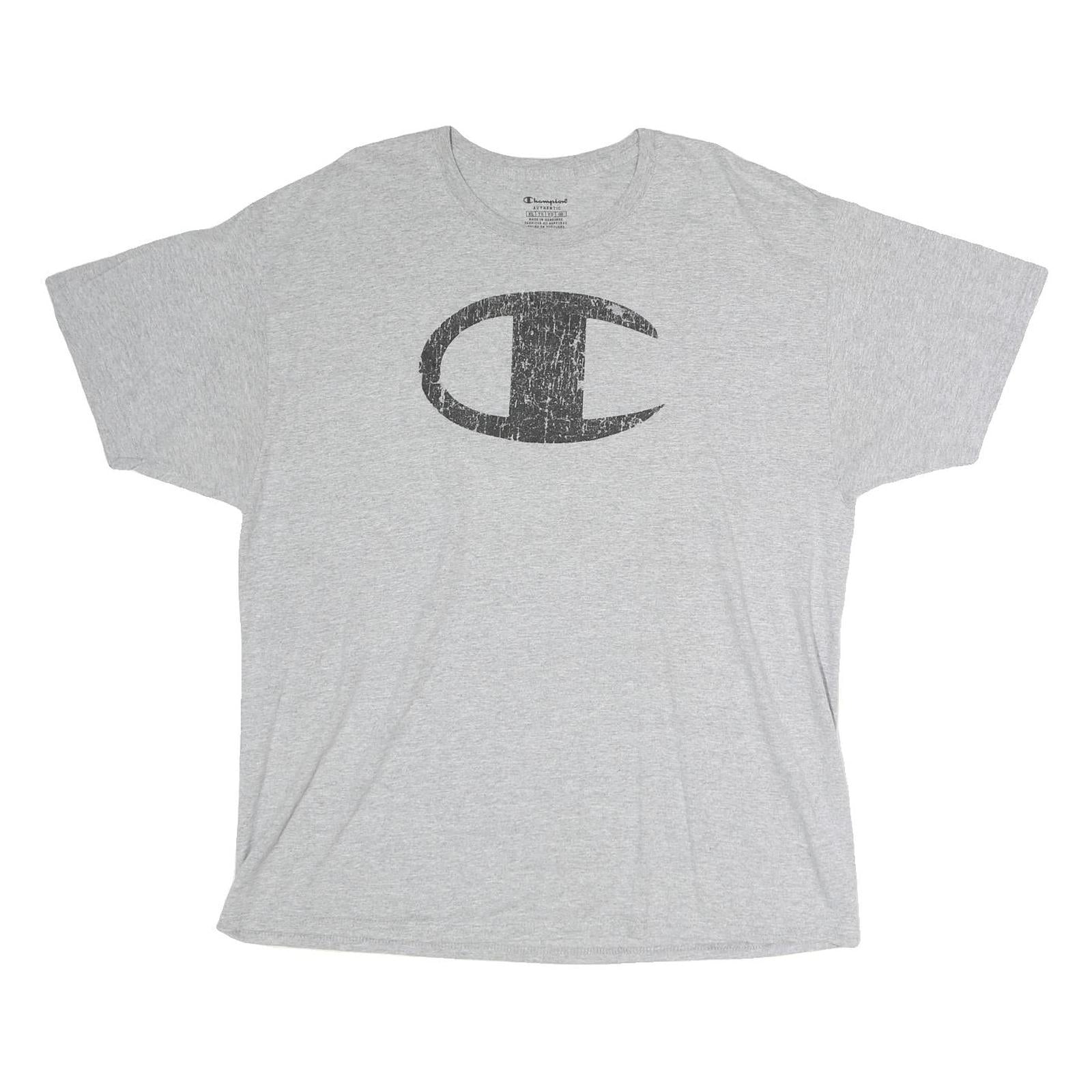 CHAMPION Mens Grey XL Cotton T-Shirt Short Sleeve Crew Neck Large Logo Print