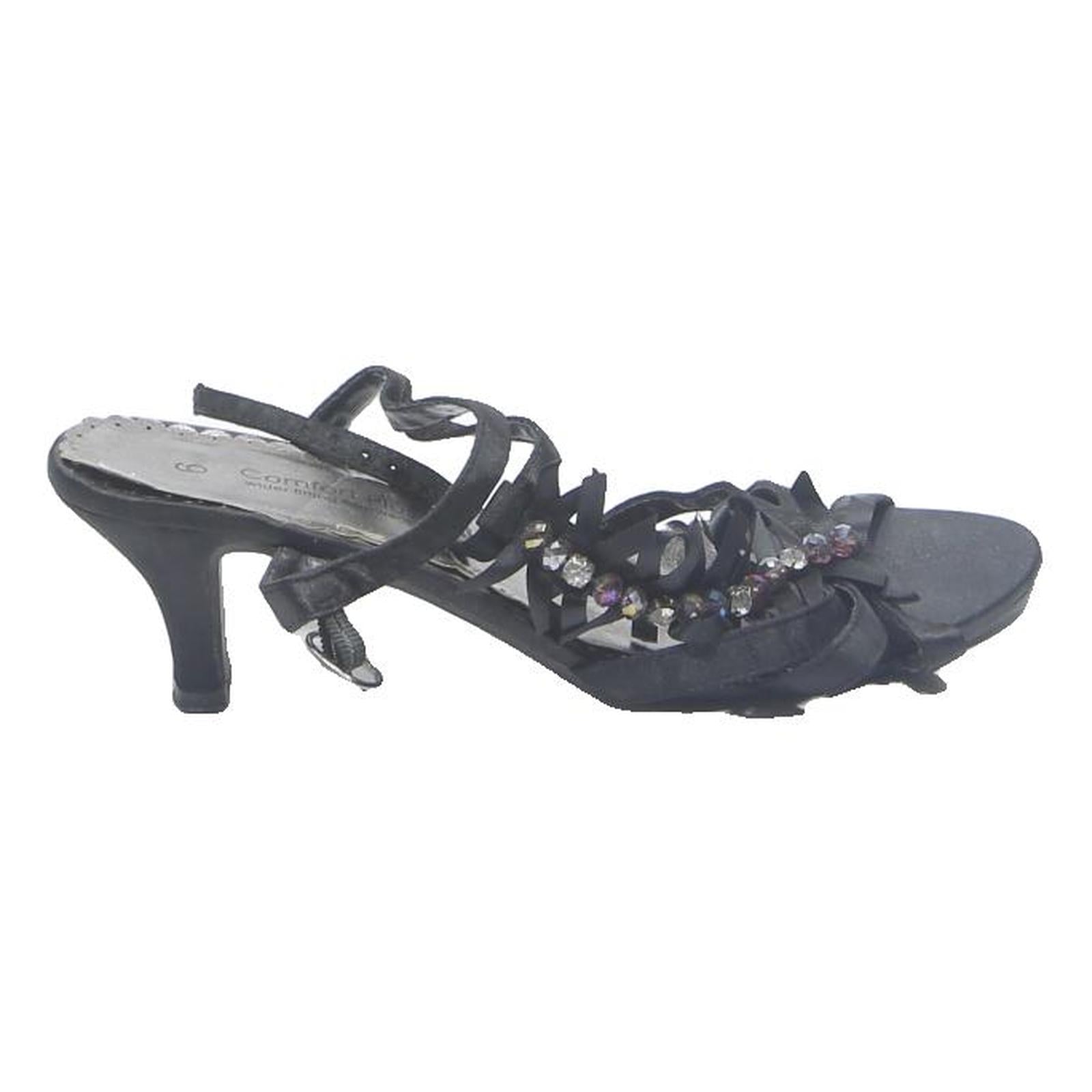 COMFORT PLUS Womens Black Strappy Sandals Synthetic UK 6 Dressy Mid Heel