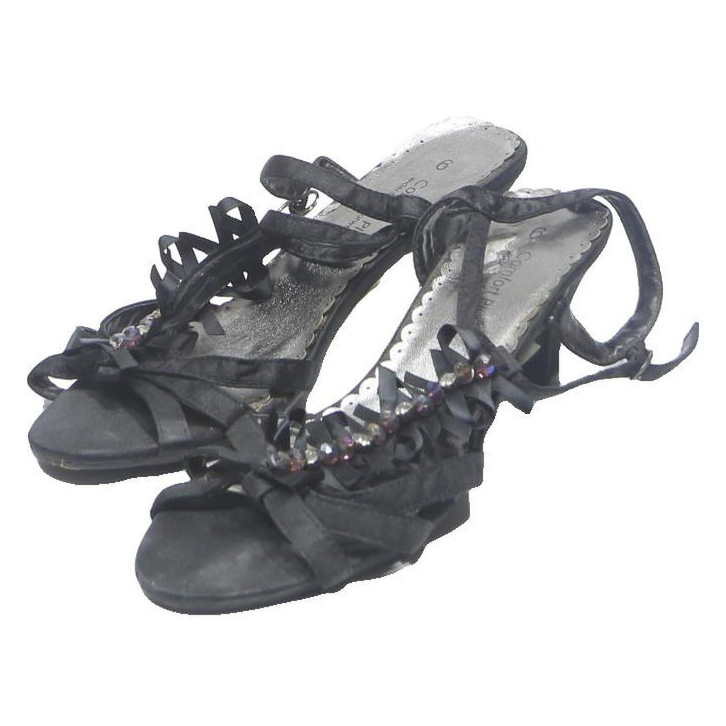 COMFORT PLUS Womens Black Strappy Sandals Synthetic UK 6 Dressy Mid Heel