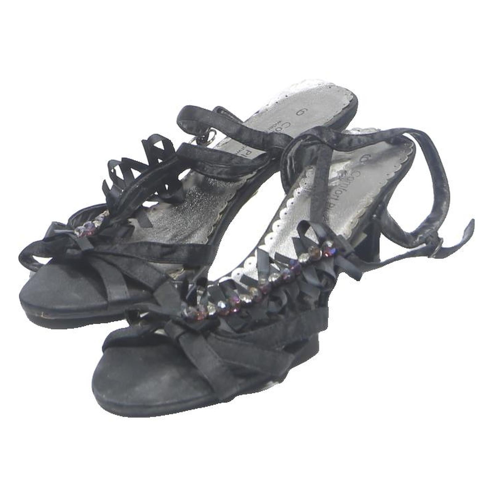 COMFORT PLUS Womens Black Strappy Sandals Synthetic UK 6 Dressy Mid Heel