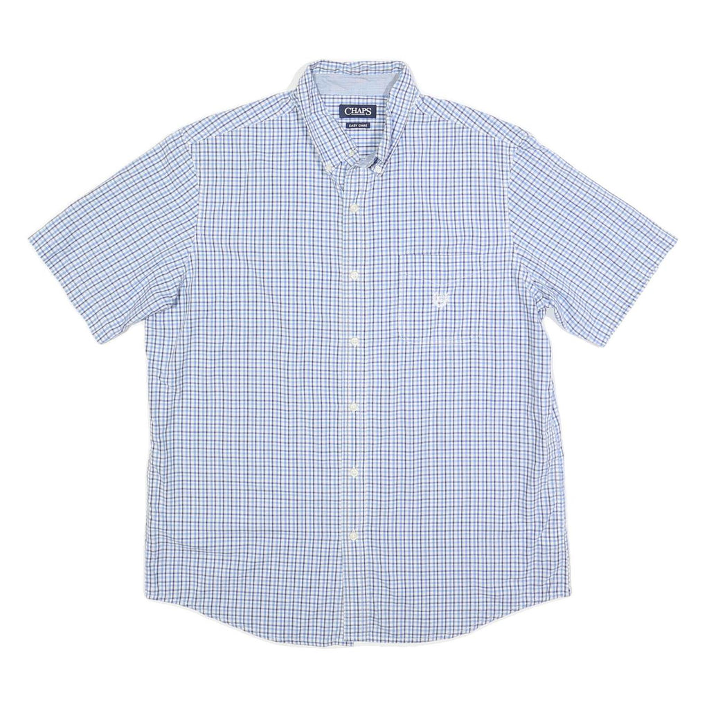 CHAPS Mens Blue & White Check Shirt L Cotton Blend Button Down Casual