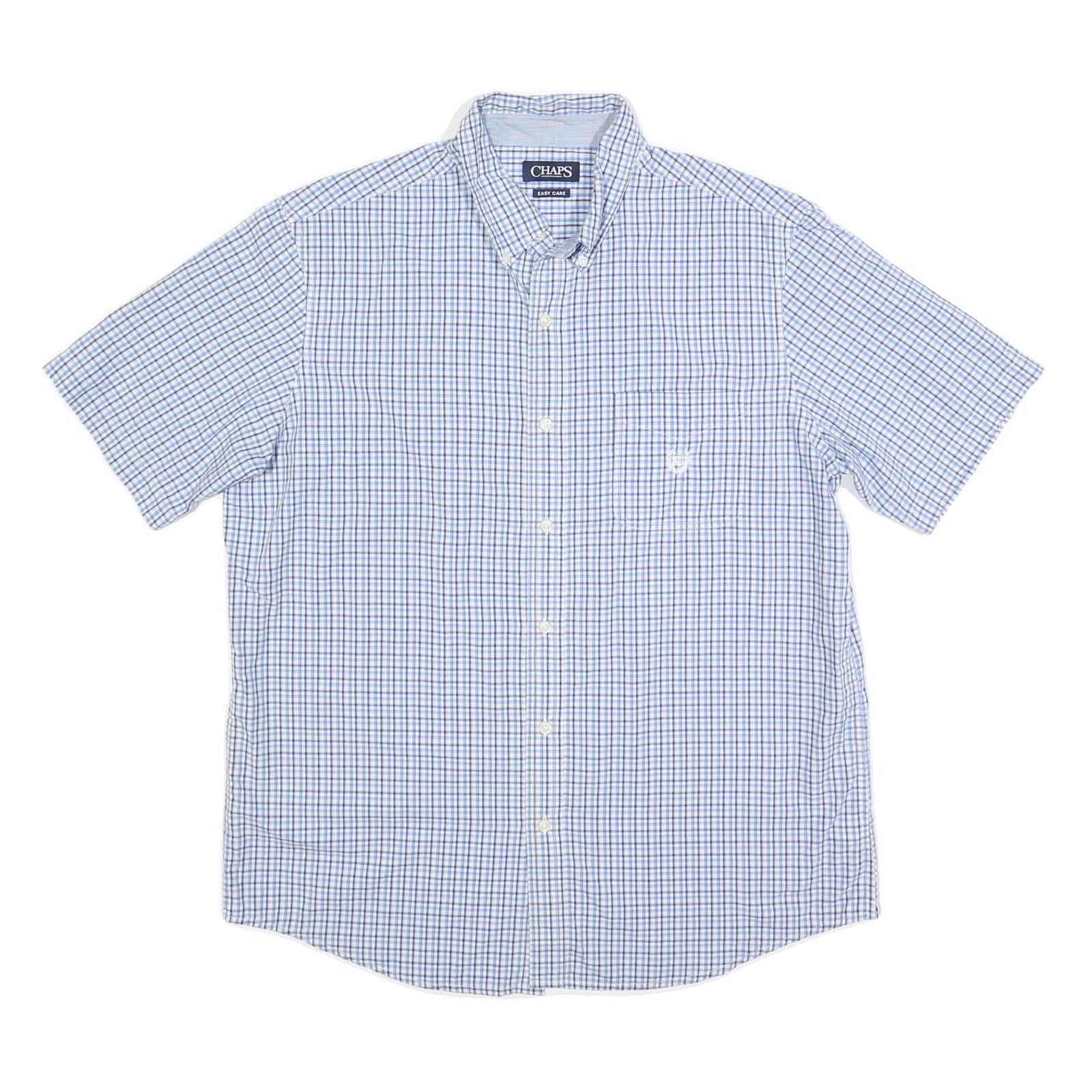 CHAPS Mens Blue & White Check Shirt L Cotton Blend Button Down Casual