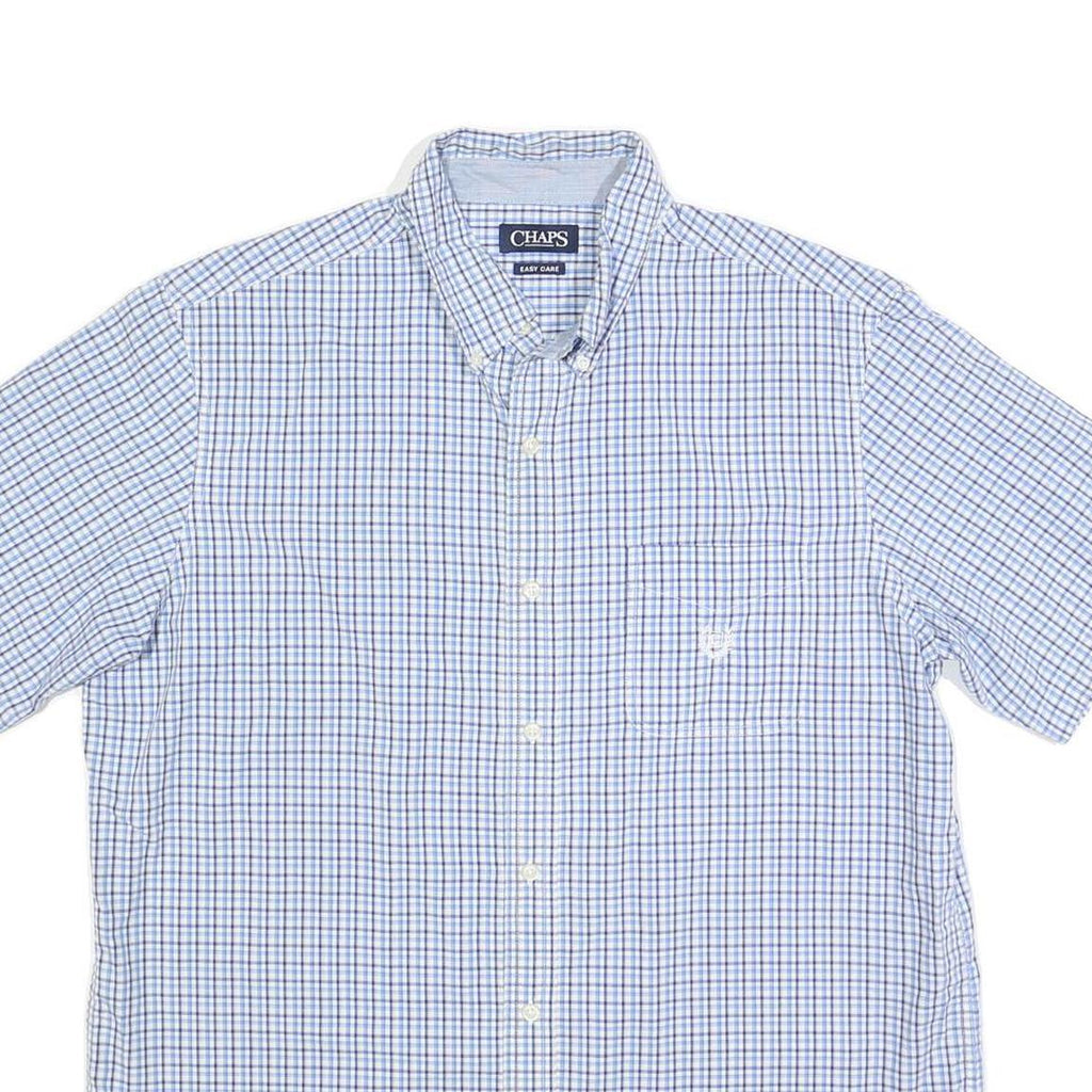 CHAPS Mens Blue & White Check Shirt L Cotton Blend Button Down Casual