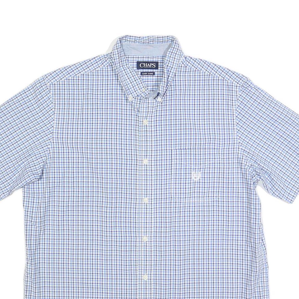 CHAPS Mens Blue & White Check Shirt L Cotton Blend Button Down Casual