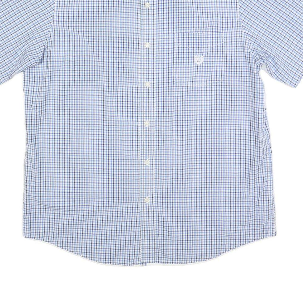 CHAPS Mens Blue & White Check Shirt L Cotton Blend Button Down Casual