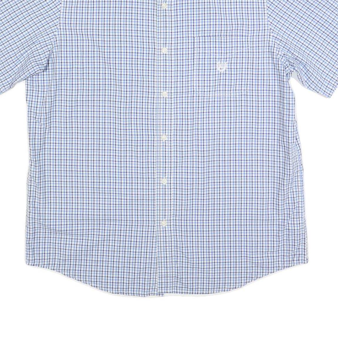 CHAPS Mens Blue & White Check Shirt L Cotton Blend Button Down Casual