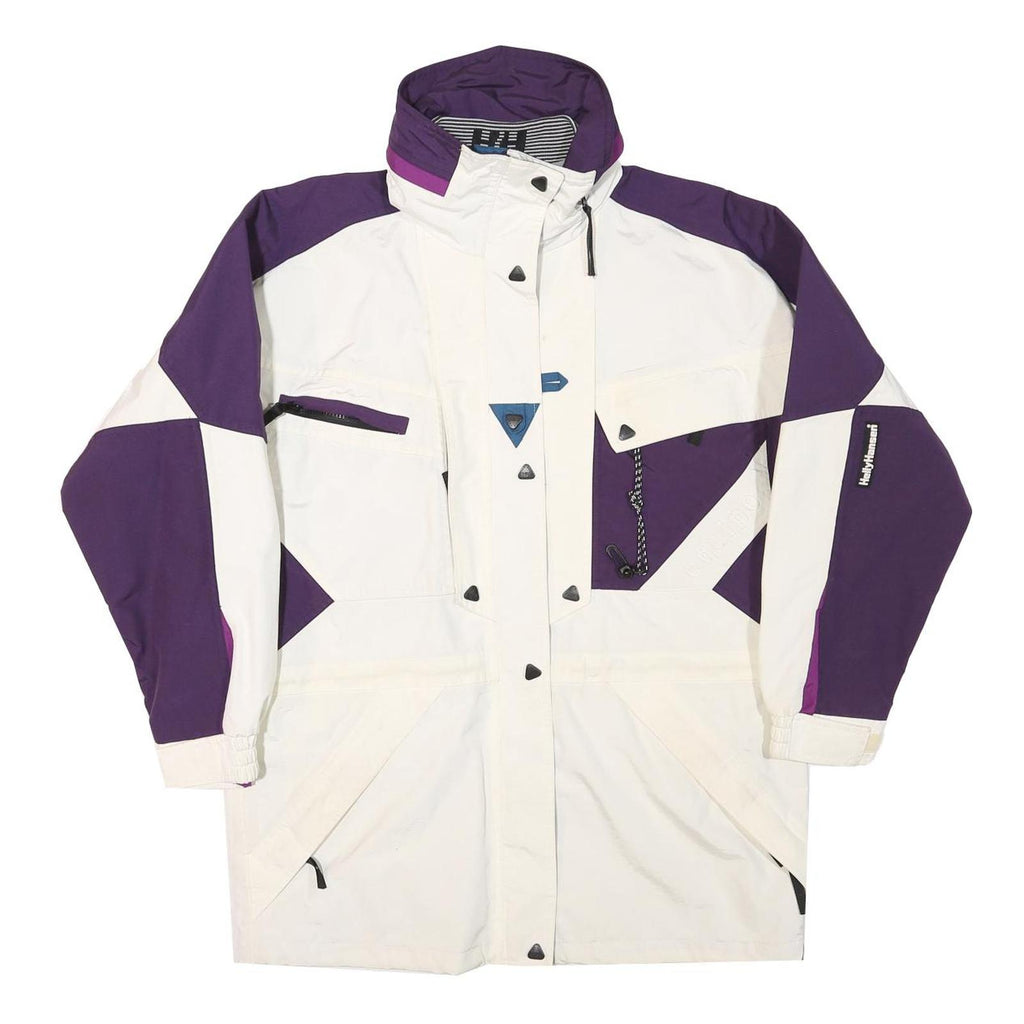 HELLY HANSEN Womens Purple & White Outdoor Jacket S Polyester Blend Zip Pocket