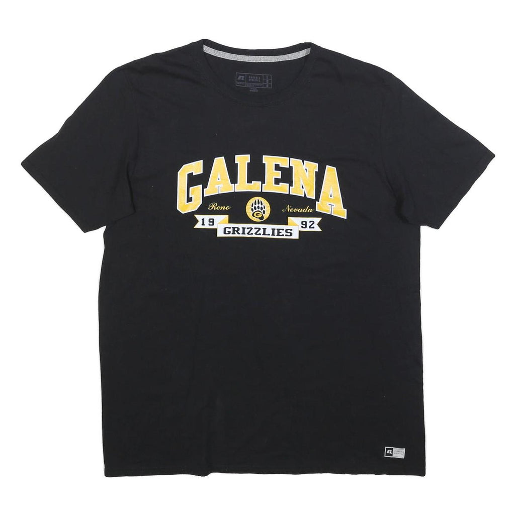 RUSSELL ATHLETIC Mens Black Galena Grizzlies Graphic T-Shirt L Short Sleeve Crew