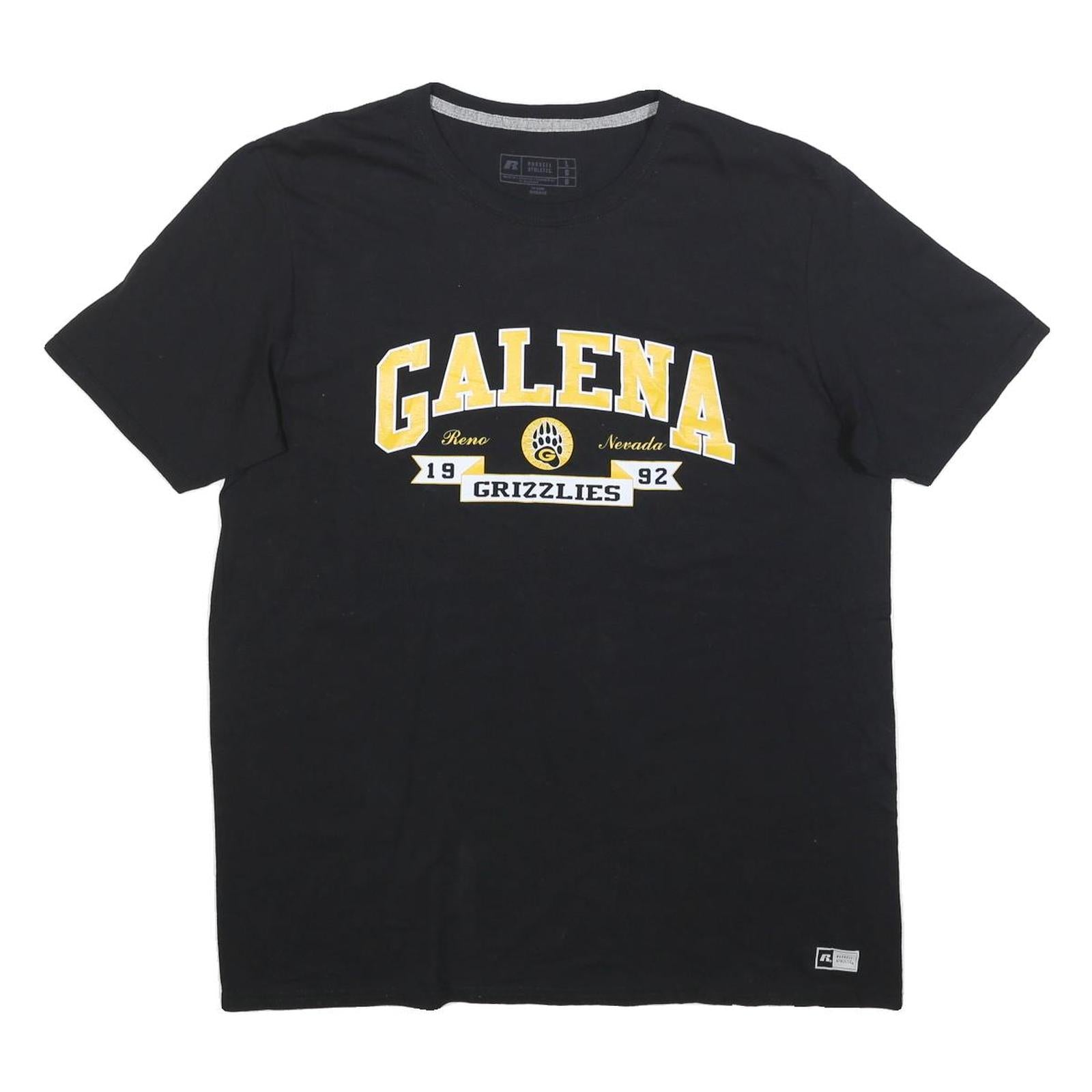 RUSSELL ATHLETIC Mens Black Galena Grizzlies Graphic T-Shirt L Short Sleeve Crew