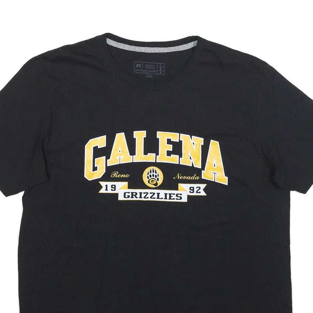 RUSSELL ATHLETIC Mens Black Galena Grizzlies Graphic T-Shirt L Short Sleeve Crew