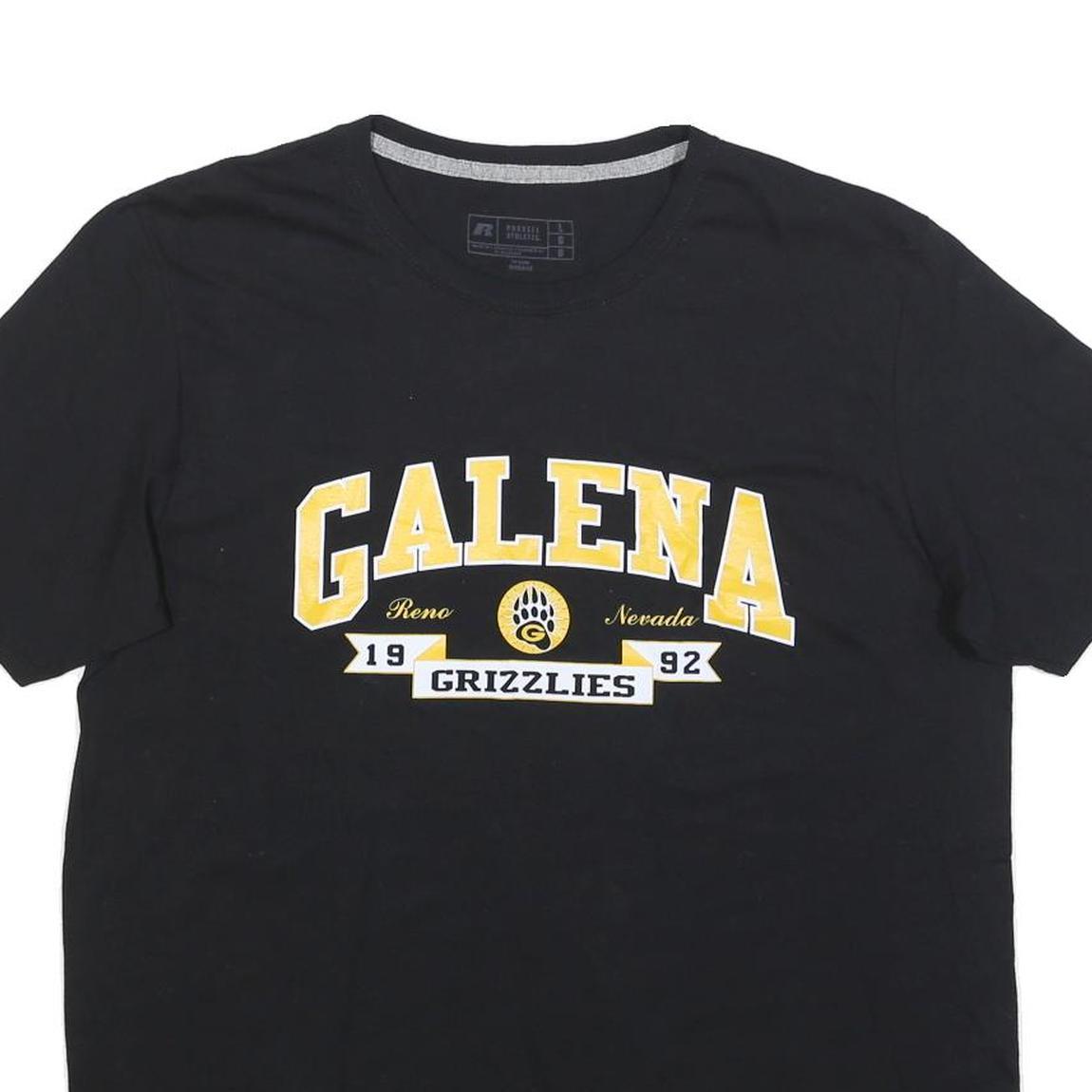 RUSSELL ATHLETIC Mens Black Galena Grizzlies Graphic T-Shirt L Short Sleeve Crew