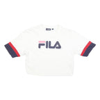 FILA Womens White Navy & Red Graphic T-Shirt XS Short Sleeve Crew Neck Crop