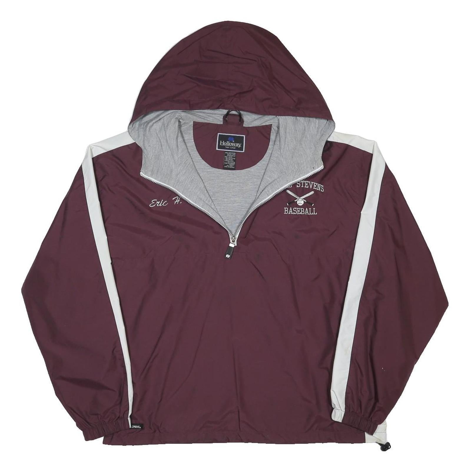 HOLLOWAY Mens Maroon & White Baseball Pullover Jacket L Nylon Hooded Zip