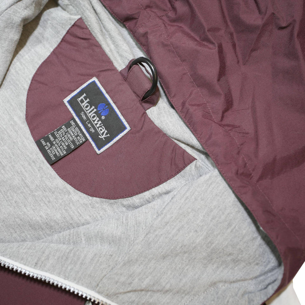 HOLLOWAY Mens Maroon & White Baseball Pullover Jacket L Nylon Hooded Zip