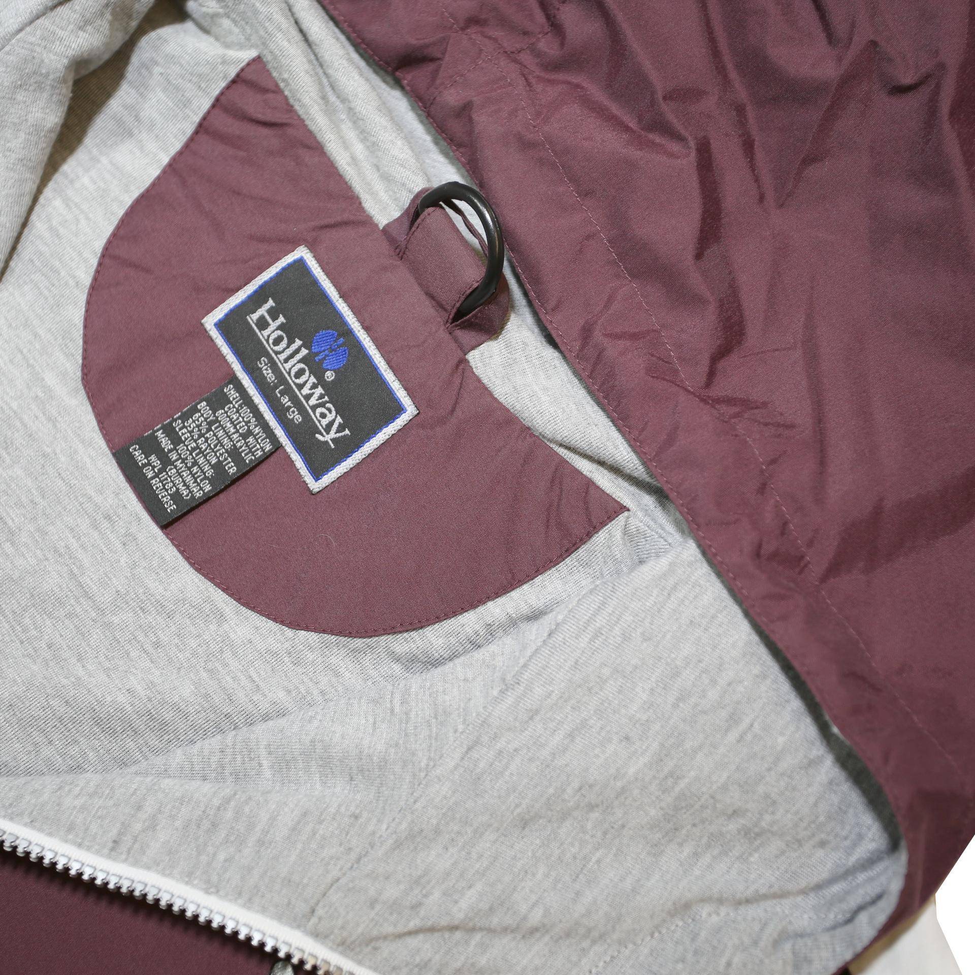 HOLLOWAY Mens Maroon & White Baseball Pullover Jacket L Nylon Hooded Zip