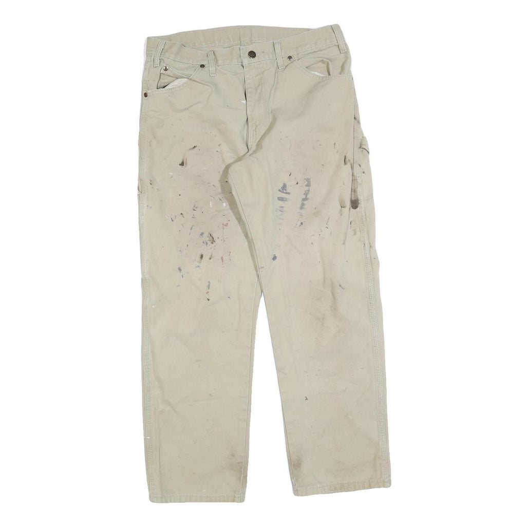 DICKIES Mens Beige Regular Cotton Blend Jeans W32 L30 Workwear Utility Zip