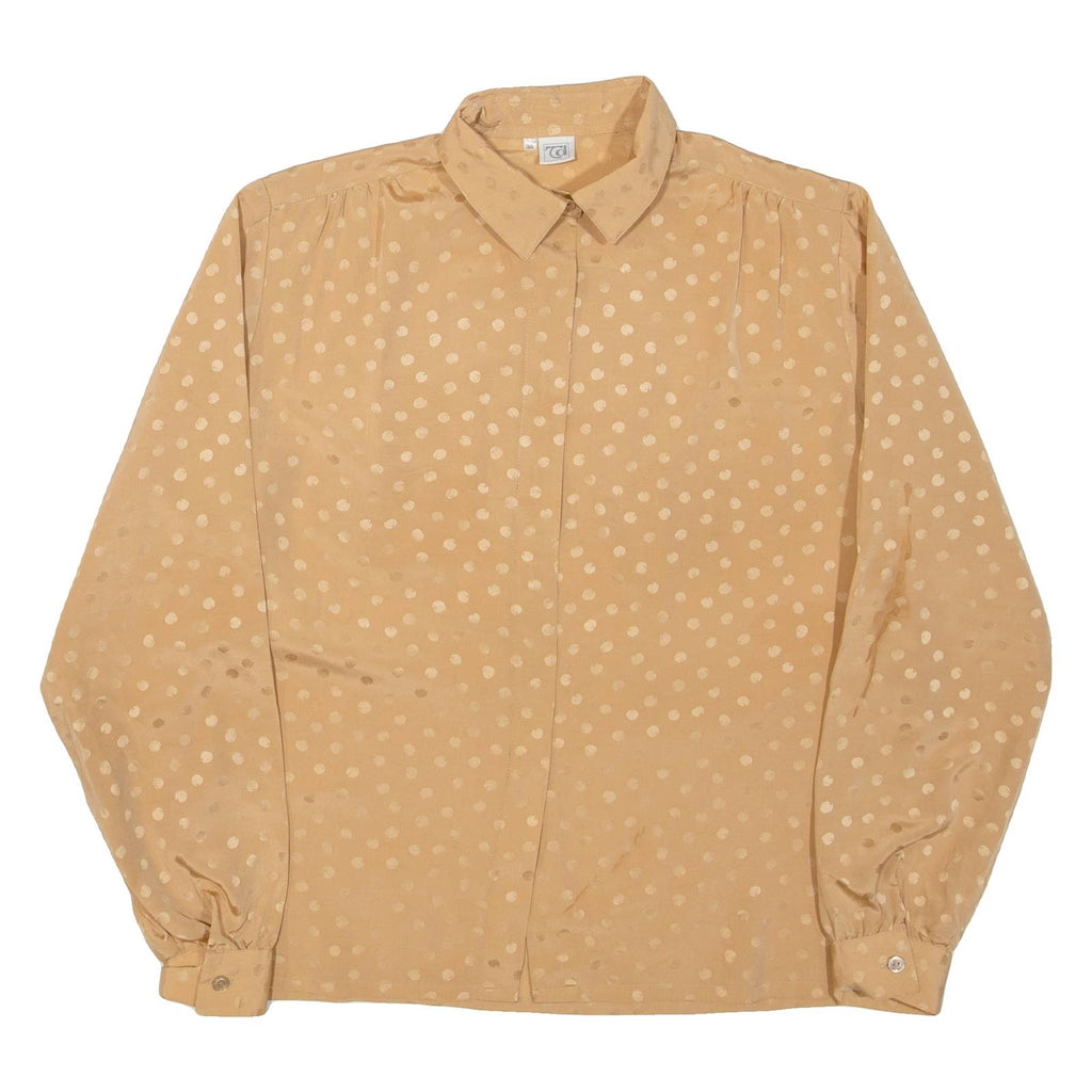 Womens Printed Blouse Brown Collared Long Sleeve Spotted L