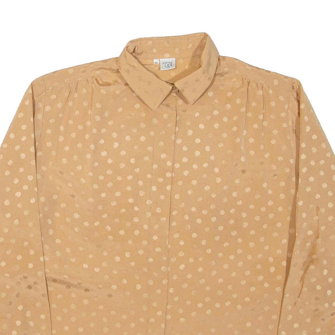 Womens Printed Blouse Brown Collared Long Sleeve Spotted L
