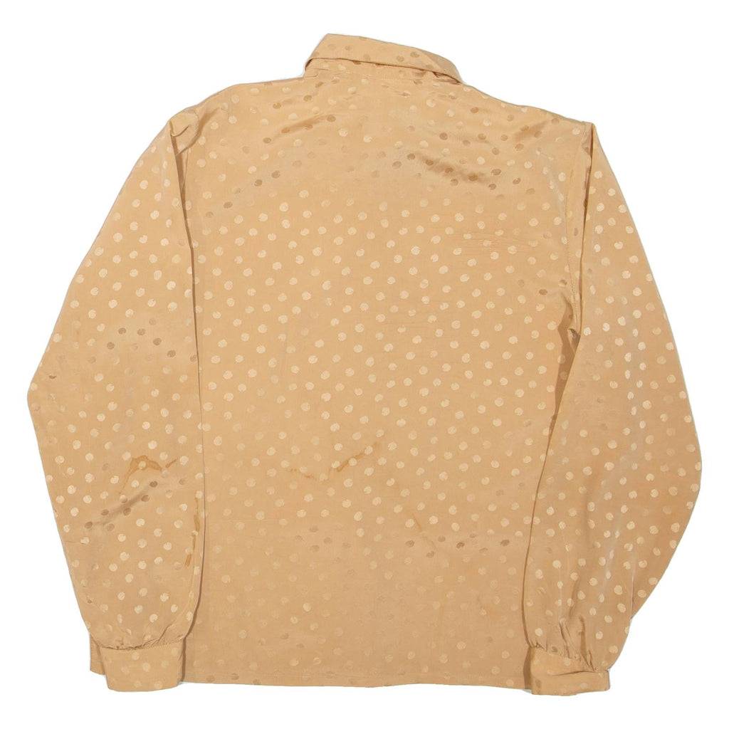 Womens Printed Blouse Brown Collared Long Sleeve Spotted L