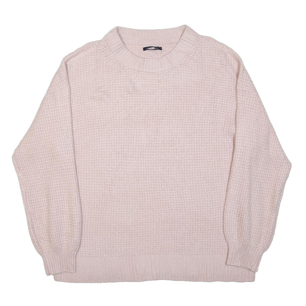 AMERICAN EAGLE Womens Pink Plain Cotton Blend Chunky Knit Crew Neck Jumper XL