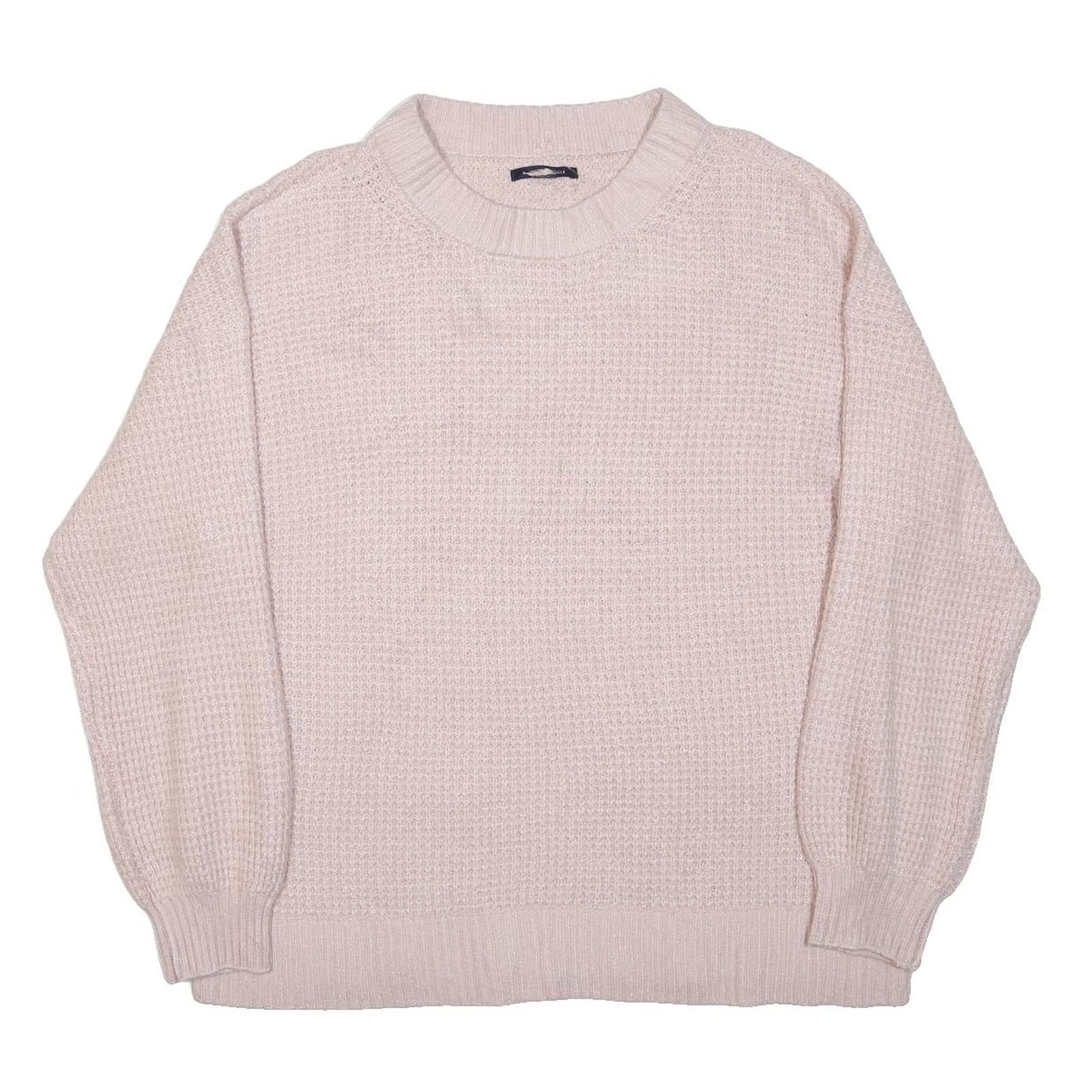 AMERICAN EAGLE Womens Pink Plain Cotton Blend Chunky Knit Crew Neck Jumper XL