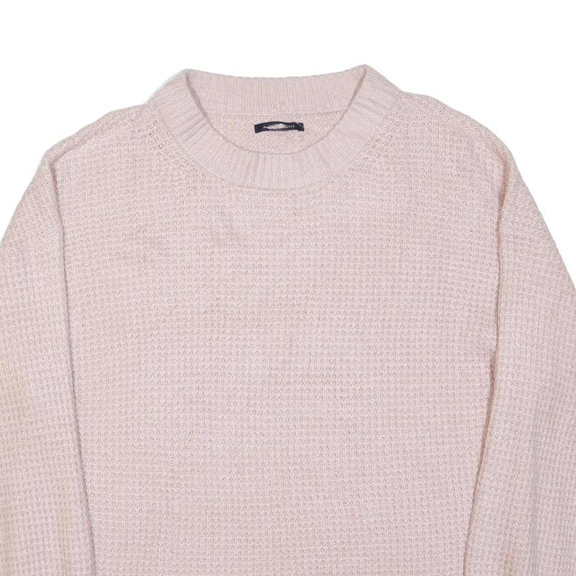 AMERICAN EAGLE Womens Pink Plain Cotton Blend Chunky Knit Crew Neck Jumper XL