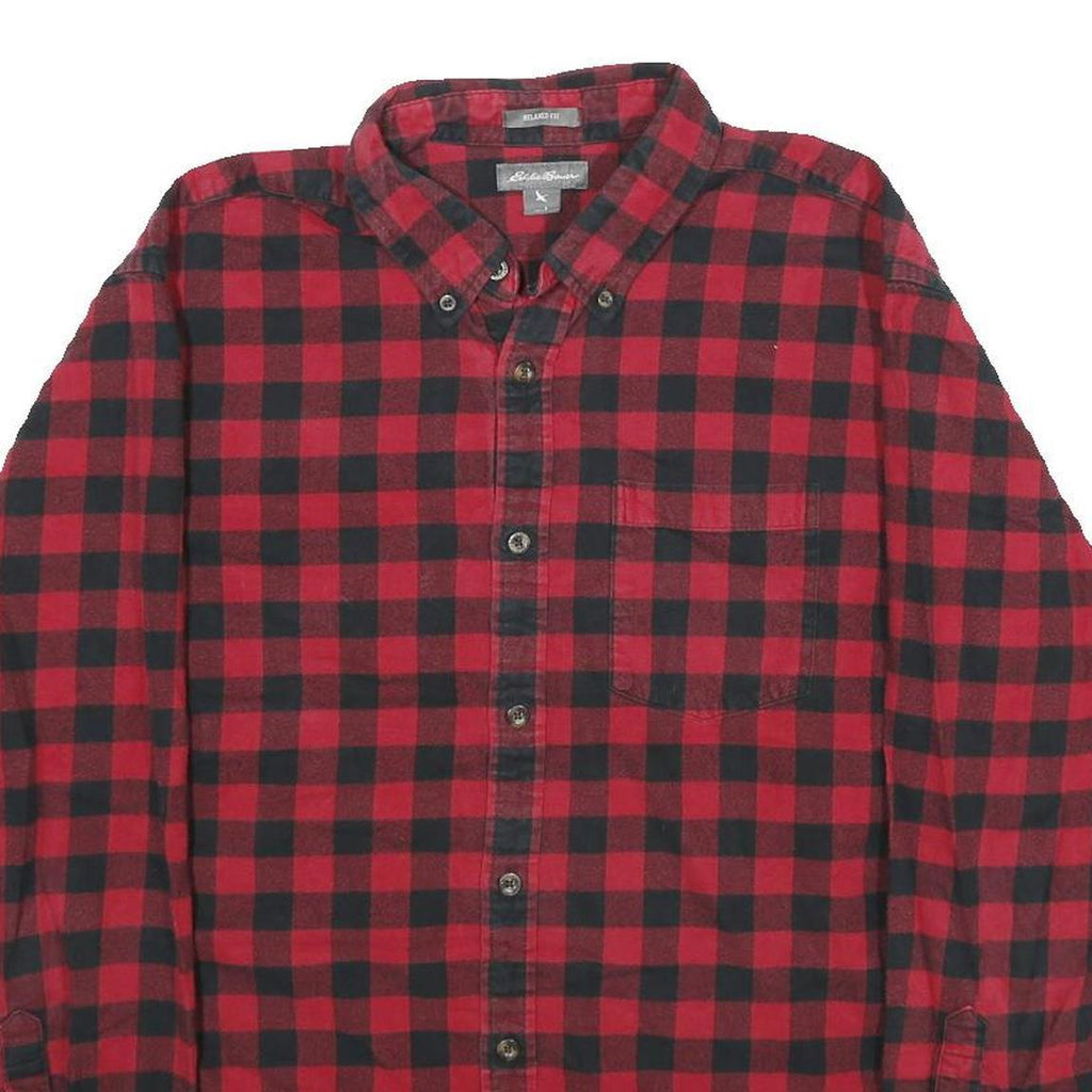 EDDIE BAUER Mens Red & Black Check Shirt L Button Down Casual Cotton
