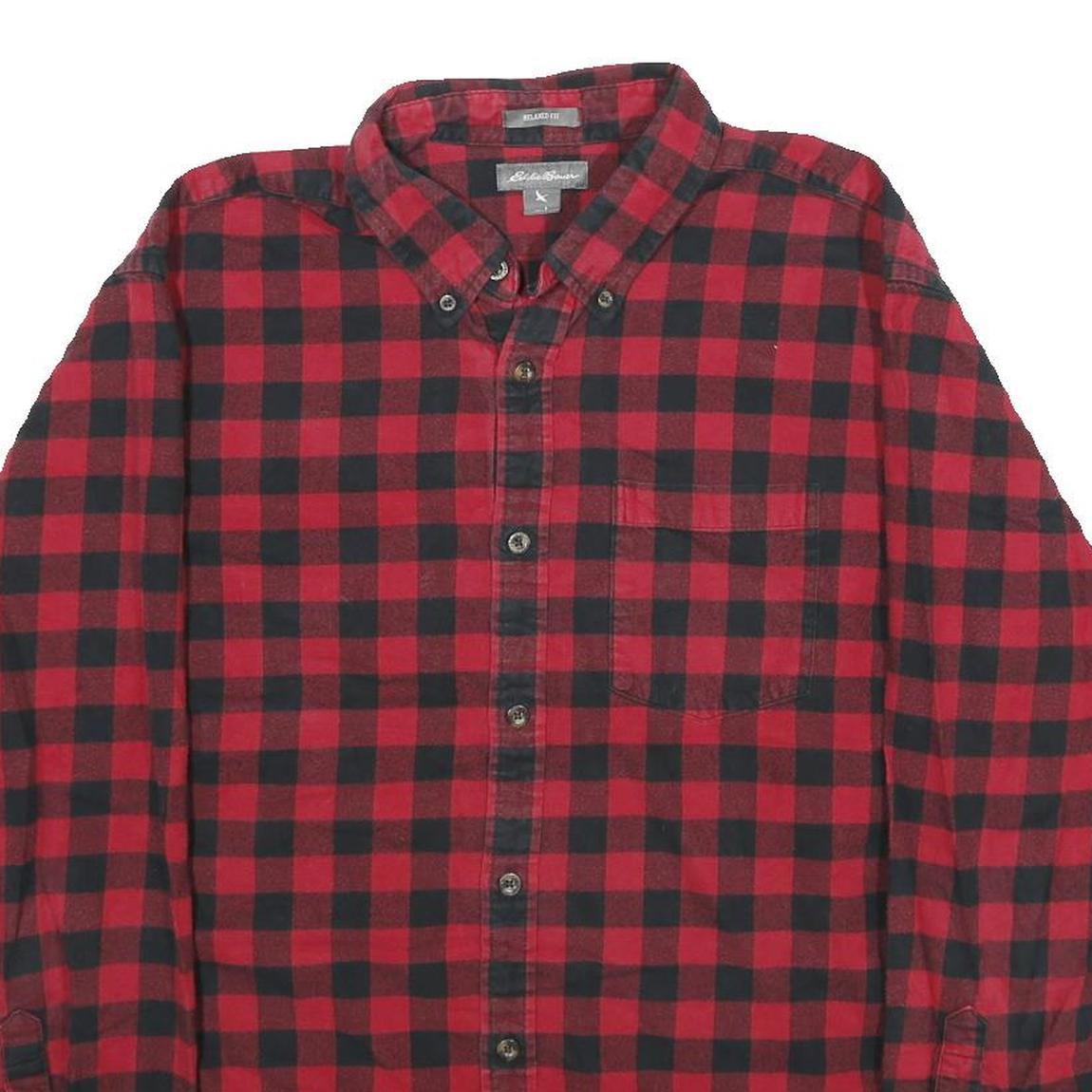 EDDIE BAUER Mens Red & Black Check Shirt L Button Down Casual Cotton