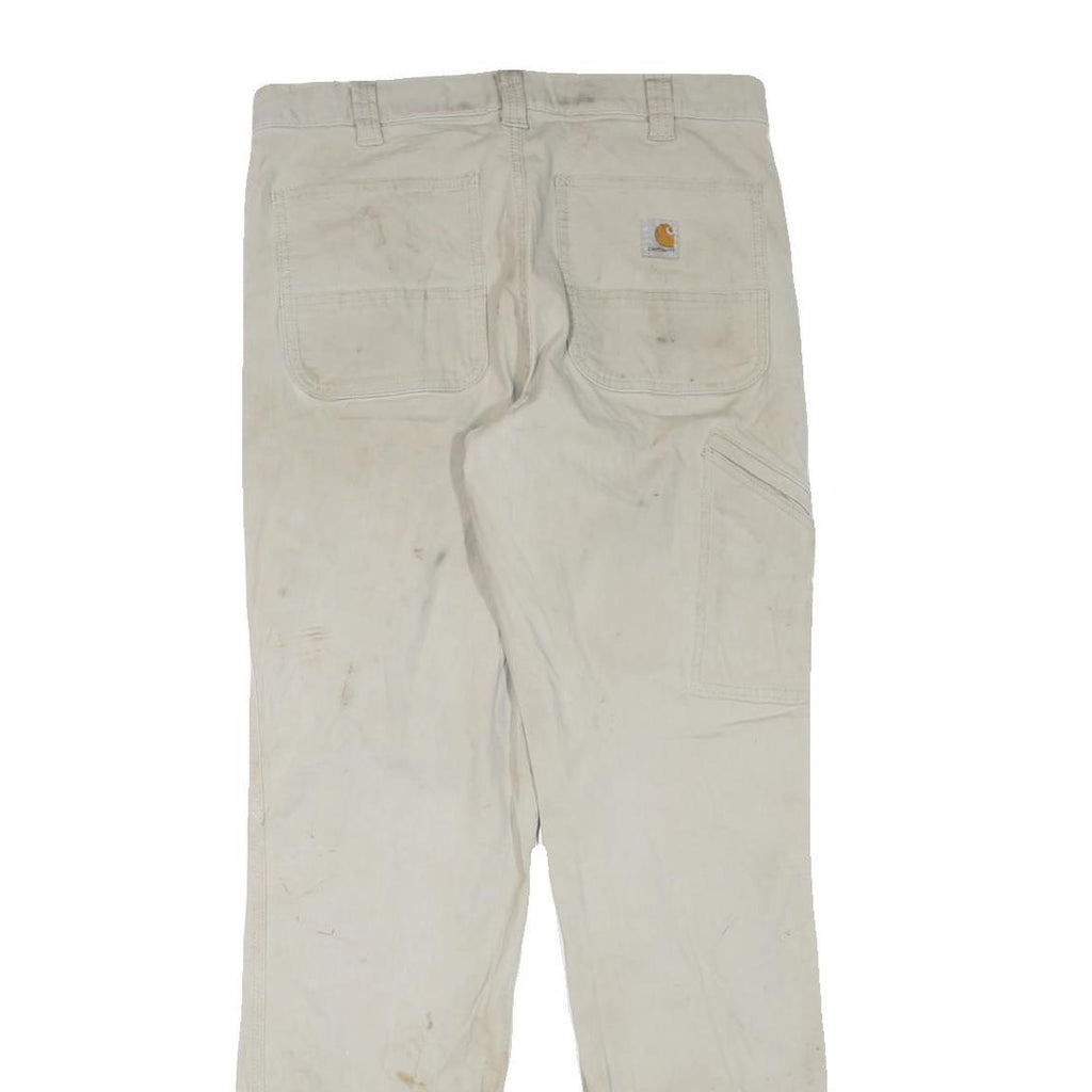 CARHARTT Mens Regular Fit Cotton Blend Beige Trousers W33 L31 Workwear Zip